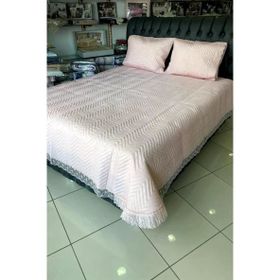 Çeyiz Diyarı Carilla Kapitoneli Fransız Güpürlü Yatak Örtüsü Pudra - 250 x 260 cm