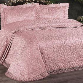Çeyiz Diyarı Carilla Kapitoneli Fransız Güpürlü Yatak Örtüsü Pudra - 250 x 260 cm