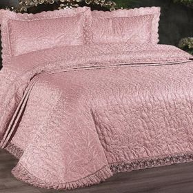 Çeyiz Diyarı Carilla Kapitoneli Fransız Güpürlü Yatak Örtüsü Pudra - 250 x 260 cm