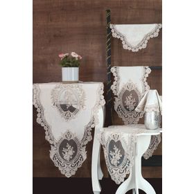 Çeyiz Diyarı CD161898 Kösem Kadife 5 Parça Krem Salon Takımı