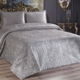 Çeyiz Diyarı CD442575 Gri Velica Çift Kişilik Kadife Yatak Örtüsü