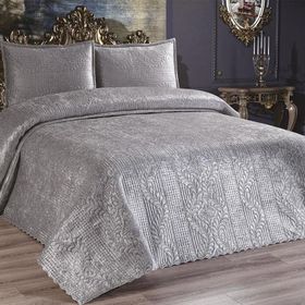 Çeyiz Diyarı CD442575 Gri Velica Çift Kişilik Kadife Yatak Örtüsü