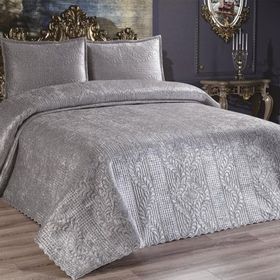Çeyiz Diyarı CD442575 Gri Velica Çift Kişilik Kadife Yatak Örtüsü