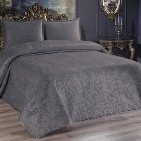 Çeyiz Diyarı CD442606 Antrasit Velica Çift Kişilik Kadife Yatak Örtüsü