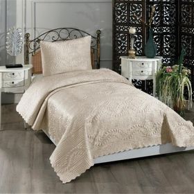 Çeyiz Diyarı CD442628 Krem Velica Tek Kişilik Kadife Yatak Örtüsü