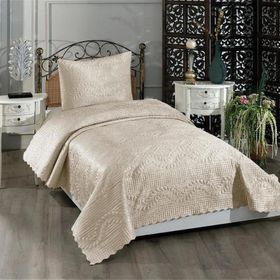 Çeyiz Diyarı CD442628 Krem Velica Tek Kişilik Kadife Yatak Örtüsü