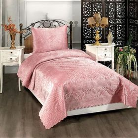 Çeyiz Diyarı CD442629 Pudra Velica Tek Kişilik Kadife Yatak Örtüsü