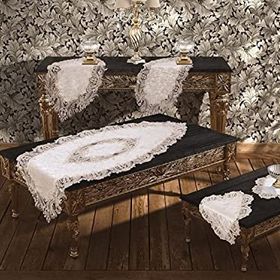 Çeyiz Diyarı Elegance Krem 5 Parça Dantel Runner Peçete Takımı