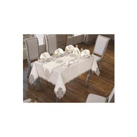 Çeyiz Diyarı Elegant 26 Parça Krem Silver Masa Örtüsü Takımı