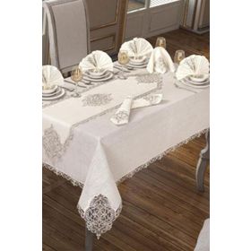 Çeyiz Diyarı Elegant 26 Parça Krem Silver Masa Örtüsü Takımı