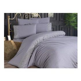Çeyiz Diyarı Fransız Dantelli Gri Wave Çeyizlik Nevresim Takımı