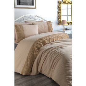 Çeyiz Diyarı Fransız Dantelli Vase Cappucino Çeyizlik Nevresim Takımı