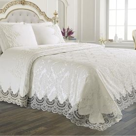 Çeyiz Diyarı Fransız Güpürlü Arus Krem 3 Parça Pike Set