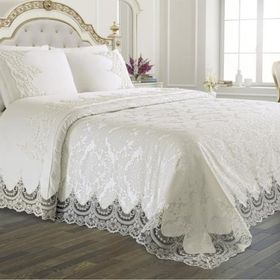 Çeyiz Diyarı Fransız Güpürlü Arus Krem 3 Parça Pike Set