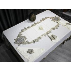 Çeyiz Diyarı Fransız Güpürlü Kelebek 26 Parça Krem Gold Masa Örtüsü Takımı