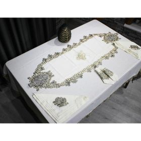 Çeyiz Diyarı Fransız Güpürlü Kelebek 26 Parça Krem Gold Masa Örtüsü Takımı