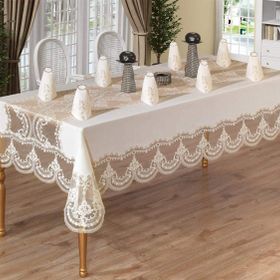 Çeyiz Diyarı Fransız Güpürlü Mısra Dantel 25 Parça Yemek Takımı