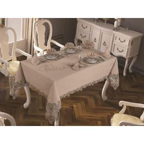 Çeyiz Diyarı Fransız Güpürlü Yasemin 18 Parça Cappucino Masa Örtüsü Takımı