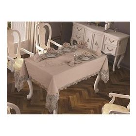 Çeyiz Diyarı Fransız Güpürlü Yasemin 18 Parça Cappucino Masa Örtüsü Takımı