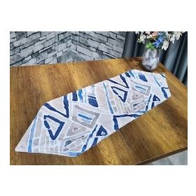 Çeyiz Diyarı Geometrik 35x115 cm Mavi Lüx Runner