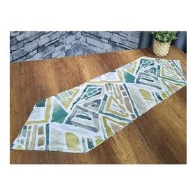 Çeyiz Diyarı Geometrik 35x115 cm Yeşil Lüx Runner
