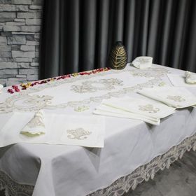 Çeyiz Diyarı Gülfem 8 Kişilik Krem Cappucino Masa Örtüsü Takımı