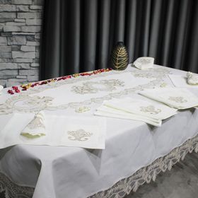 Çeyiz Diyarı Gülfem 8 Kişilik Krem Cappucino Masa Örtüsü Takımı