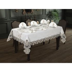 Çeyiz Diyarı Gülfem 8 Kişilik Krem Cappucino Masa Örtüsü Takımı