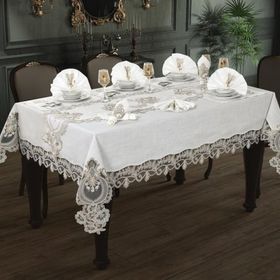 Çeyiz Diyarı Gülfem 8 Kişilik Krem Cappucino Masa Örtüsü Takımı