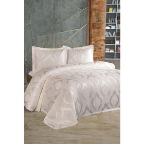 Çeyiz Diyarı Jakarlı Şönil Krem Yatak Örtüsü