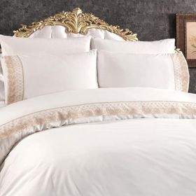 Çeyiz Diyarı Krem Cappuccino Fransız Dantelli Suzan Çeyizlik Nevresim Takımı