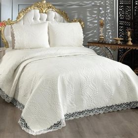 Çeyiz Diyarı Krem Simirna Dantelli Kapitoneli Ultrasonik Çift Kişilik Yatak Örtüsü