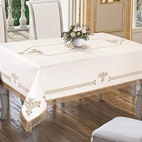 Çeyiz Diyarı Lale Baskılı Es Güpürlü Gold 160x220 cm Altın Large Masa Örtüsü