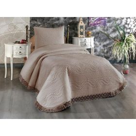 Çeyiz Diyarı Limena Dantelli Kapitoneli Açık Cappucino Tek Kişilik Yatak Örtüsü