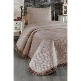 Çeyiz Diyarı Limena Dantelli Kapitoneli Açık Cappucino Tek Kişilik Yatak Örtüsü
