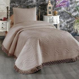 Çeyiz Diyarı Limena Dantelli Kapitoneli Açık Cappucino Tek Kişilik Yatak Örtüsü
