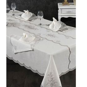 Çeyiz Diyarı Nazlı Fransız Dantelli 25 Parça Krem Yemek Takımı