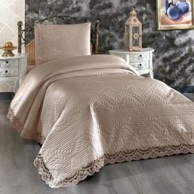 Çeyiz Diyarı Simirna Dantelli Kapitoneli Cappucino Tek Kişilik Yatak Örtüsü