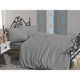 Çeyiz Diyarı Stripe Gri Pamuk Saten Çift Kişilik Nevresim Takımı