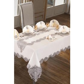 Çeyiz Diyarı Verna Silver 26 Parça Krem Masa Örtüsü