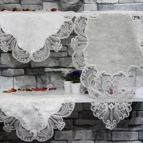 Çeyiz Diyarı Yasemin 3 Parça Krem Yatak Odası Masa Örtü Takımı