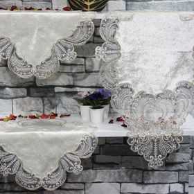 Çeyiz Diyarı Yasemin 3 Parça Krem Yatak Odası Masa Örtü Takımı