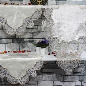 Çeyiz Diyarı Yasemin 3 Parça Krem Yatak Odası Masa Örtü Takımı
