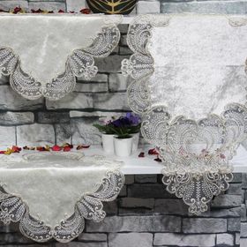 Çeyiz Diyarı Yasemin 3 Parça Krem Yatak Odası Masa Örtü Takımı