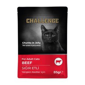 Challenge Pouch Jöle İçinde Parça Sığır Etli 85 gr Yetişkin Kedi Konservesi