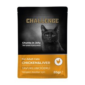 Challenge Pouch Jöle İçinde Parça Tavuklu ve Ciğerli 85 gr Yetişkin Kedi Konservesi