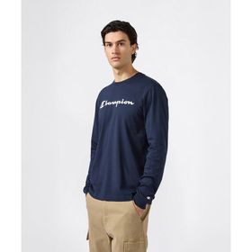 Champion 221815-BS501 Lacivert Script Shop Long-Sleeve Tee Erkek Tişört
