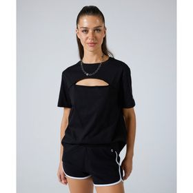 Champion Reverse Weave Crewneck 117348-KK001 Siyah Kadın T-Shirt