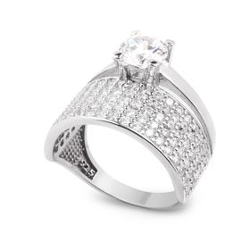 Chavin CP78-17 1 Carat Tek Taş ve Yarım Tur Taşlı Gümüş Yüzük