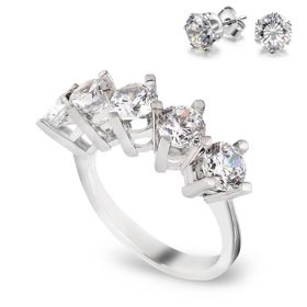 Chavin CS77 2,5 crt. Swarovski Beştaş Gümüş Yüzük ve Küpe